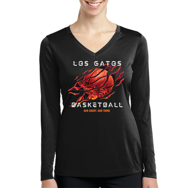 Los Gatos NJB Ladies Long Sleeve PosiCharge Competitor V Neck Tee - FireGlitch Thumbnail