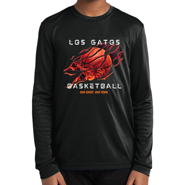 Los Gatos NJB Youth Long Sleeve PosiCharge Competitor Tee - Fire Glitch Thumbnail
