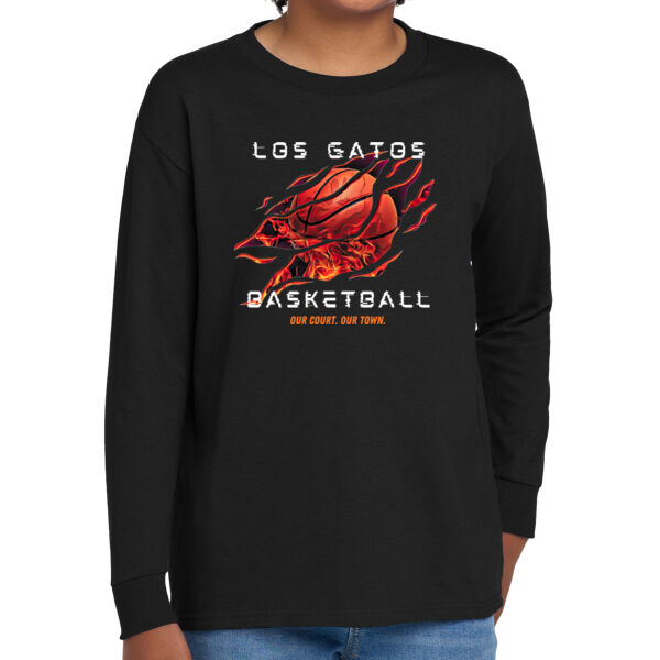 Los Gatos NJB Youth Heavy Cotton 100% Cotton Long Sleeve T Shirt - Fire Glitch Thumbnail